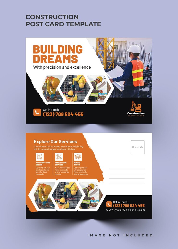 Corporate modern professional company business real estate construction post card design template