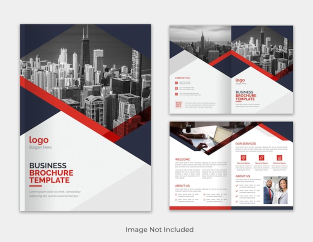 PSD corporate modern red and black bifold brochure template design with creative shape