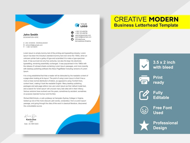 Corporate online editable modern trendy letterhead template design free