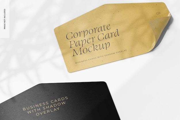 Corporate Paper Cards with Shadow Overlay Mockup, Perspective
