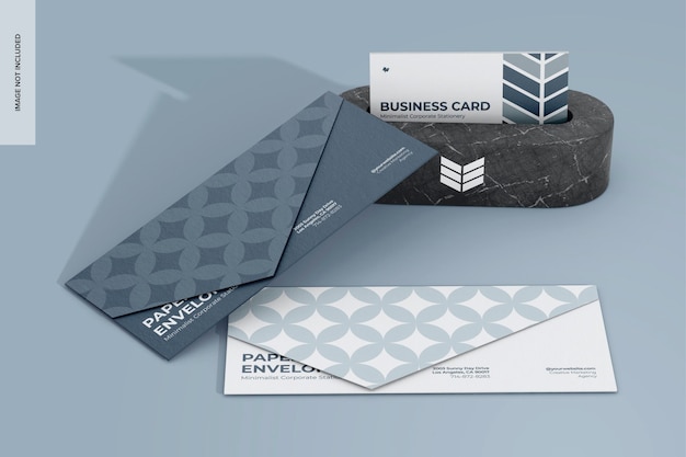 corporate paper envelopes with card holder mockup perspective