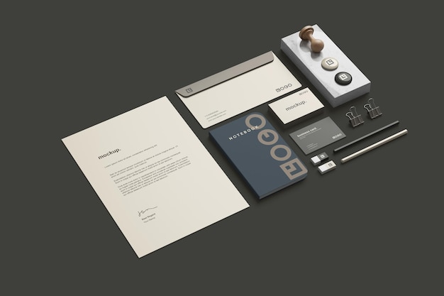 Corporate stationery branding mockup perspective view