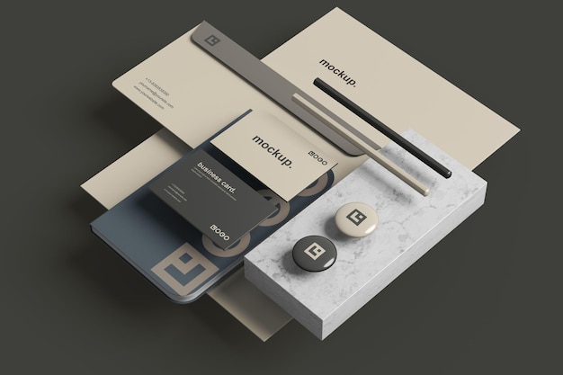 Corporate stationery branding mockup perspective view