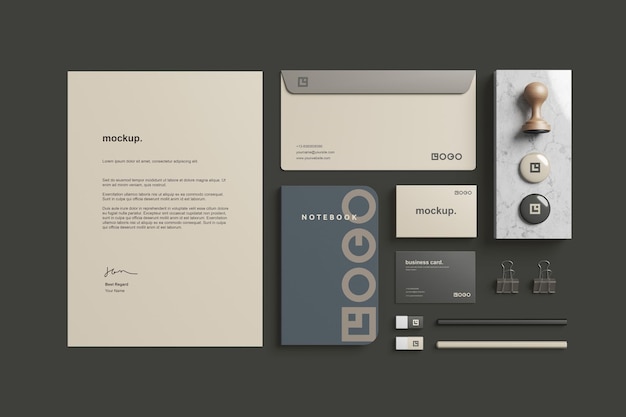 PSD corporate stationery branding mockup top view