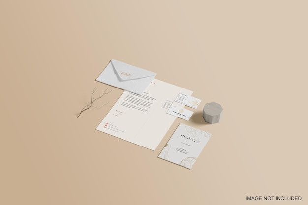 Mockup di branding di cancelleria aziendale vista dall'alto