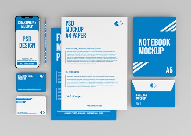 PSD corporate stationery set branding mockup