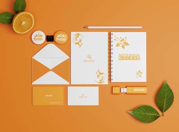 오렌지 색상의 기업 문구 세트 모형