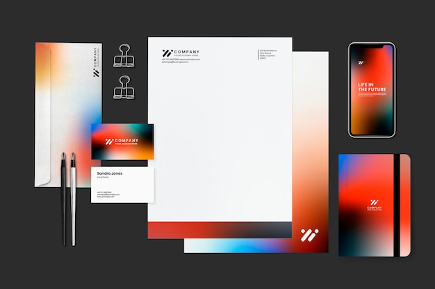 PSD set di cancelleria aziendale mockup psd in stile moderno sfumato