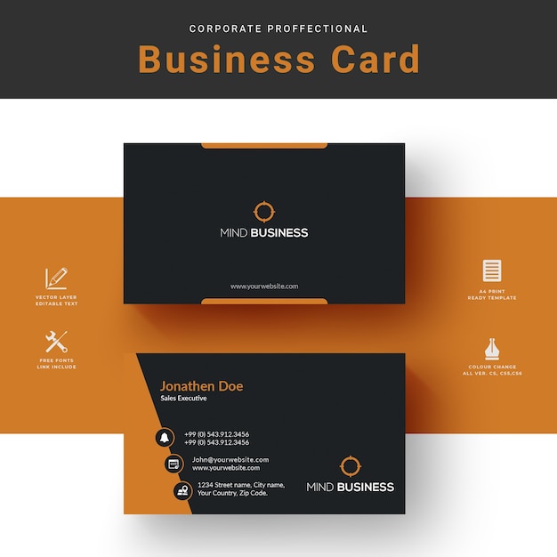 PSD corporate yellow business card template