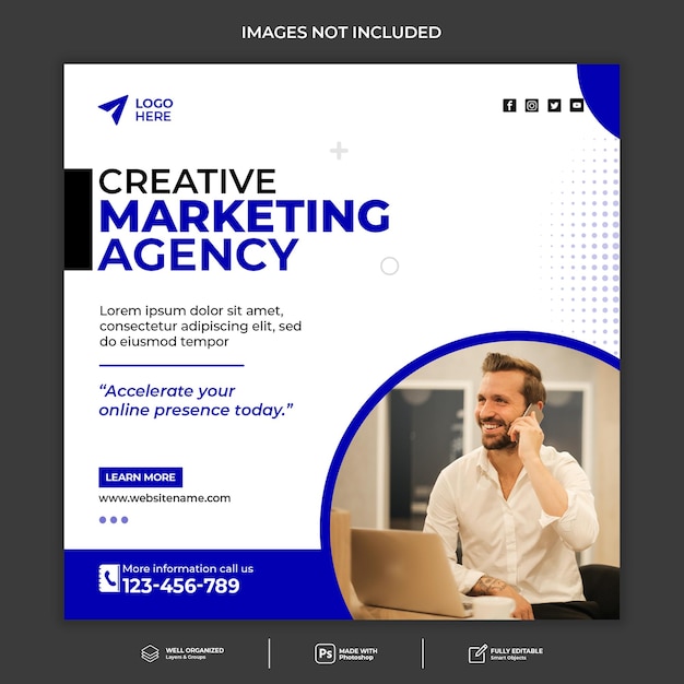 Корпоративное агентство цифрового маркетинга, пост в instagram и шаблон баннера в социальных сетях