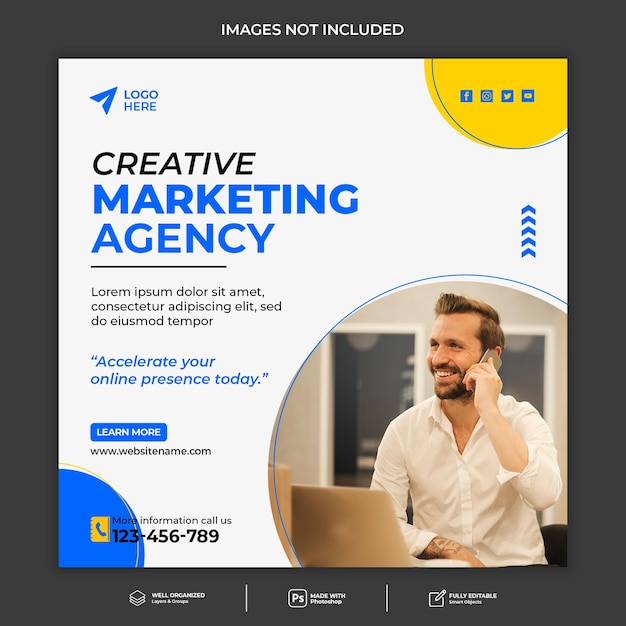 Corporative digital marketing bureau instagram post en social media banner template