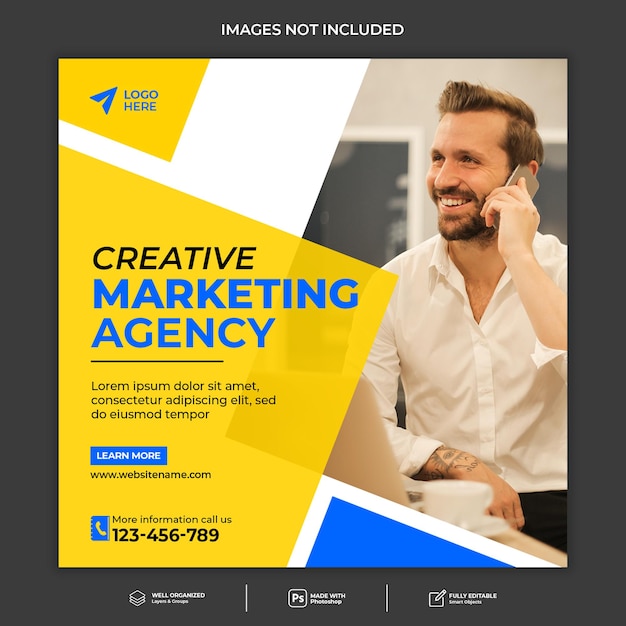 Corporative Digital marketing bureau instagram post en social media banner template