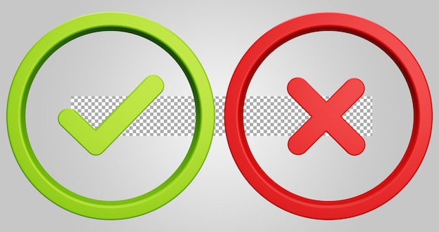 Correct incorrect symbol switch button isolated on transparent background 3D Render