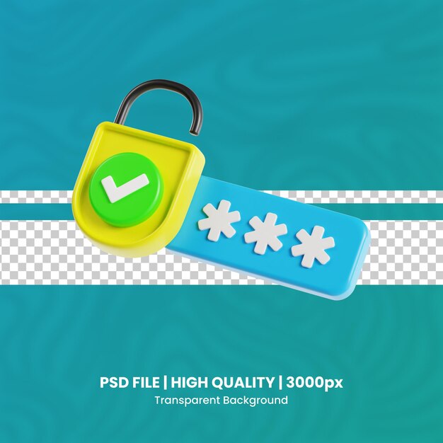correct password 3d high quality render protection and security transparent background