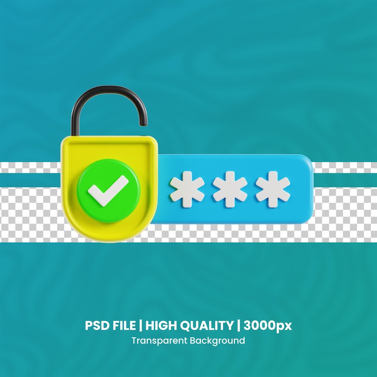 PSD correct password 3d high quality render protection and security transparent background