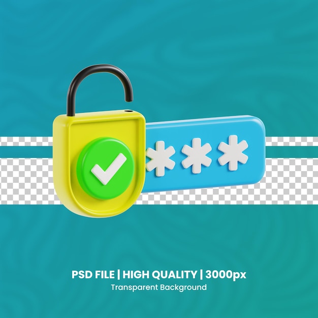 PSD password corretta 3d render di alta qualità protezione e sicurezza sfondo trasparente