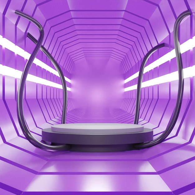 Corridor 3D render podium on purple background