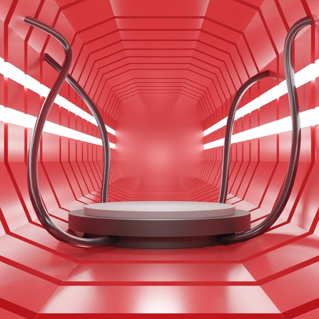 PSD corridor 3d render podium on red background