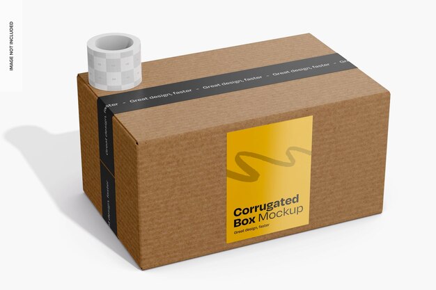 PSD corrugated box with security tape mockup perspective