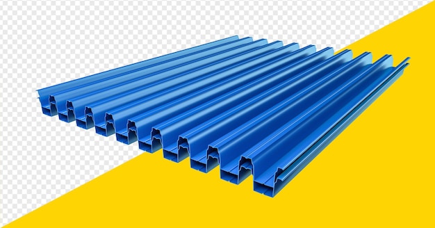 PSD Алюминиевая рама навеса из гофрированного железа металлические гофрированные синие листы крыши 3d иллюстрация