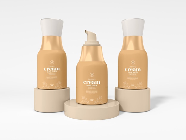 Cosmetic beauty cream pump bottle packaging mockup