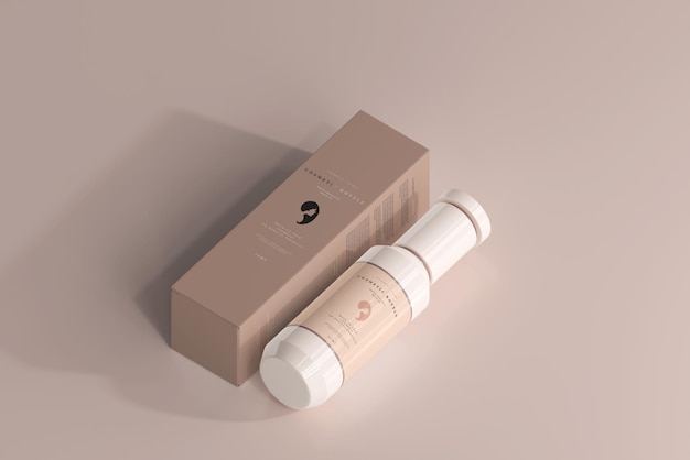 PSD bottiglia cosmetica e scatola mockup