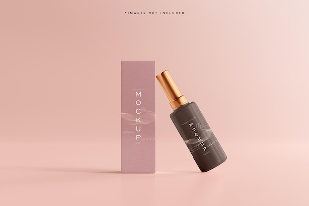 Mockup di bottiglia e scatola cosmetica