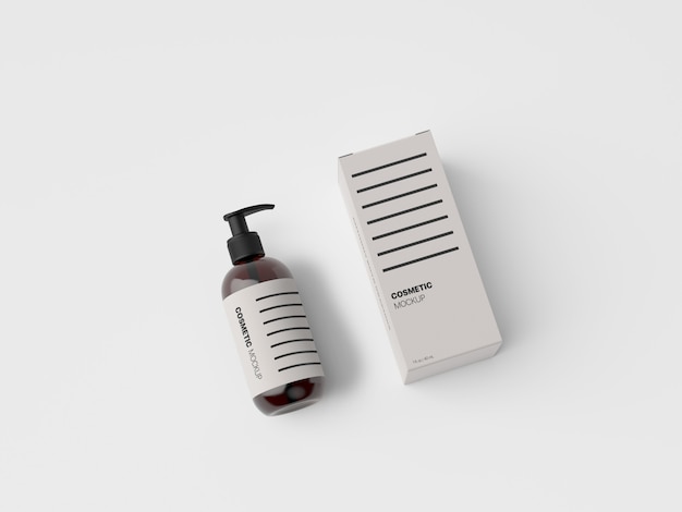 PSD cosmetic bottle packaging showcase mockup