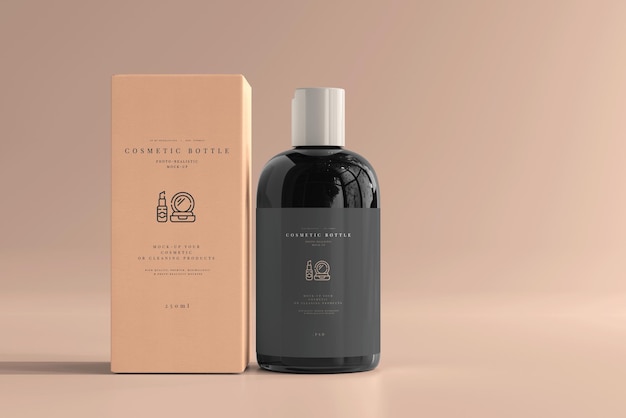 Bottiglia cosmetica con scatola mockup