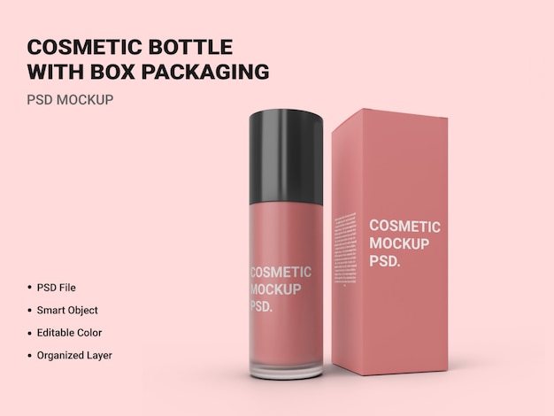 Bottiglia Cosmetica Con Scatola Imballaggio Mockup Isolato