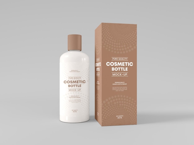 PSD cosmetic bottle with box packaging mockup