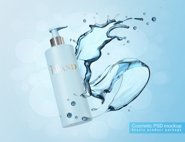 cosmetic bottle with water splash mockup