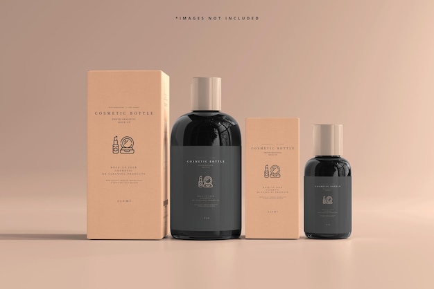 Cosmetic bottles with boxes mockup