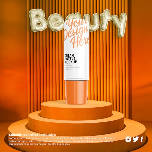 PSD cosmetic cream bottle label mockup