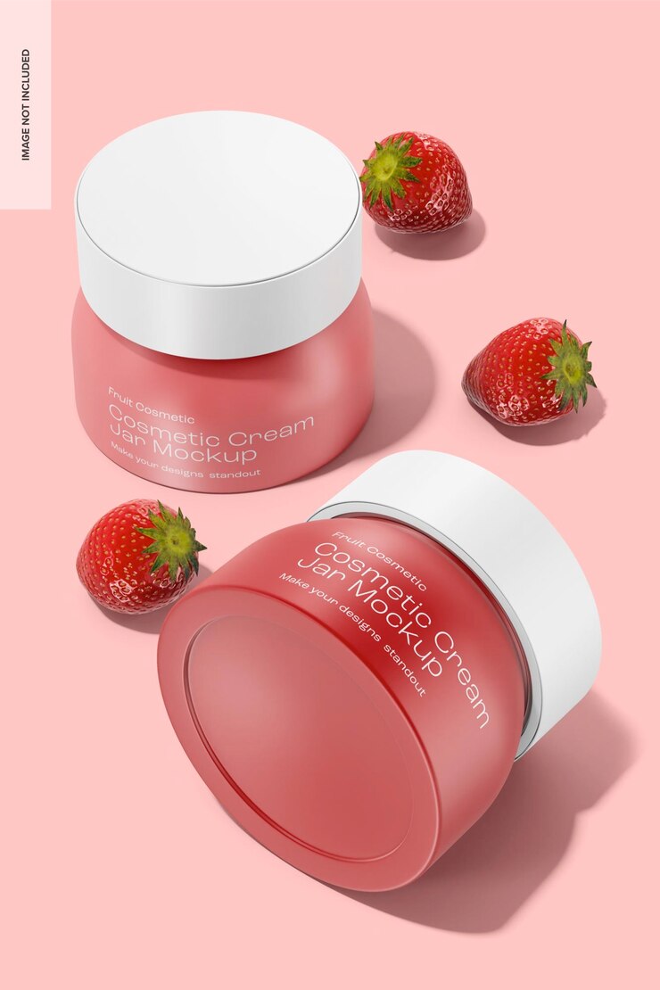 PSD cosmetic cream jars mockup, high angle view