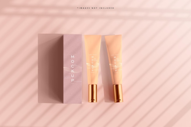 Cosmetic cream tube and box mockup