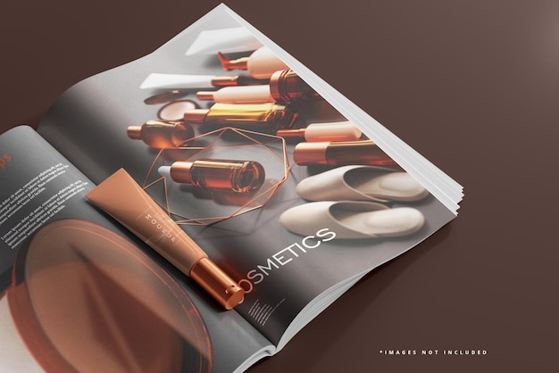 Mockup di tubo e rivista per crema cosmetica