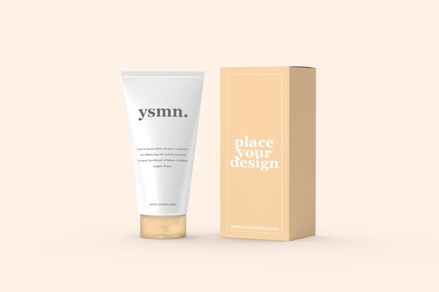 Tubo crema cosmetica con scatola 3d mockup