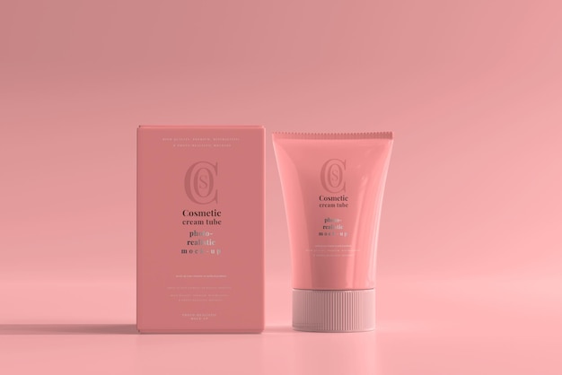 Cosmetic cream tube with box mockup