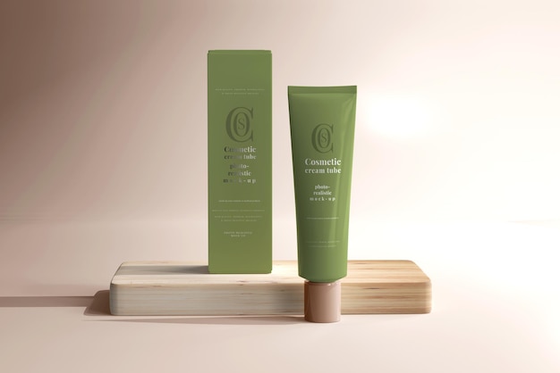 Cosmetic Cream Tube with Box Mockup
