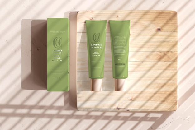 Cosmetic cream tube with box mockup