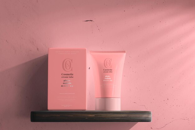 Cosmetic Cream Tube with Box Mockup