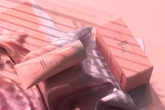 PSD cosmetic cream tube with box mockup