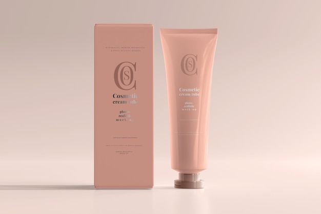 Cosmetic Cream Tube with Box Mockup