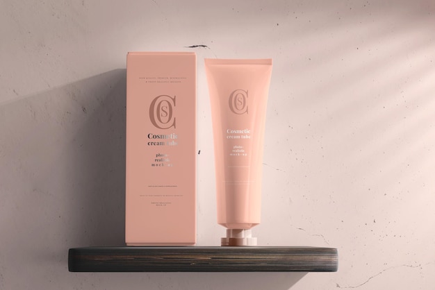 Cosmetic cream tube with box mockup