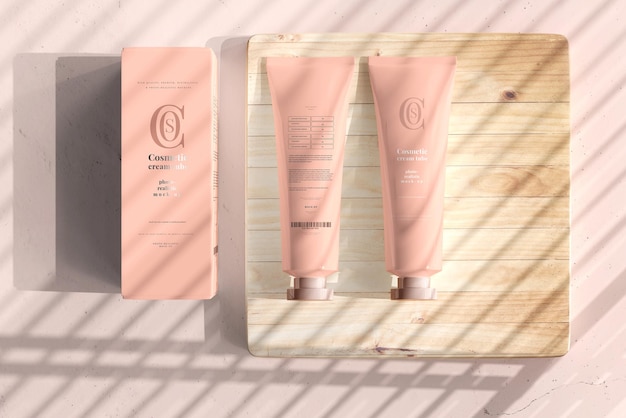 Cosmetic cream tube with box mockup