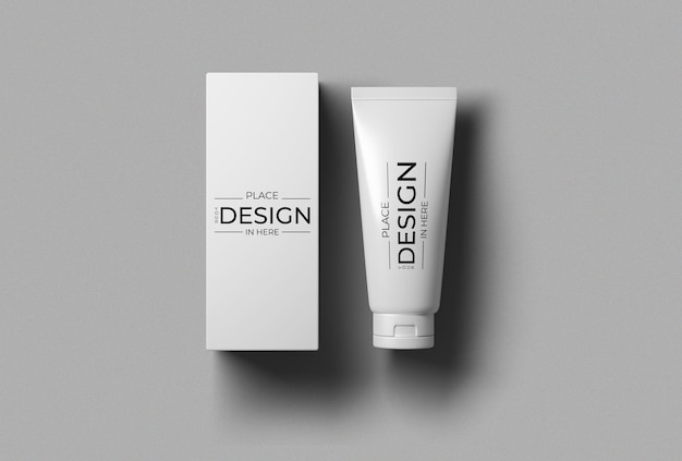 Cosmetic cream tube with box mockup