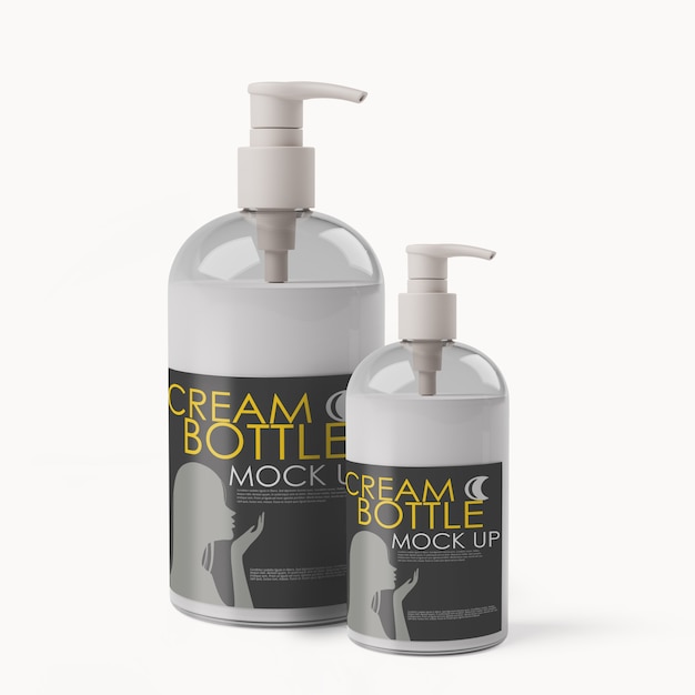 PSD cosmetic dispenser bottles mockup