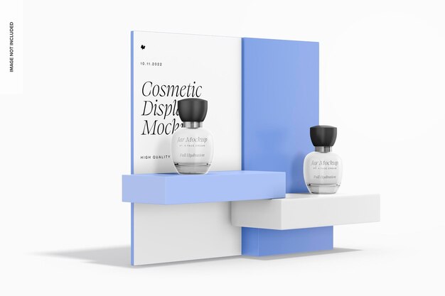 PSD display cosmetico con stand mockup, vista a sinistra