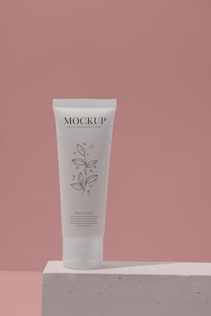 Cosmetic floral packaging with pink background